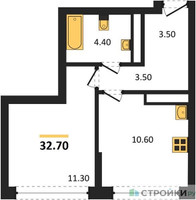 Планировка однокомнатной(квартира) площадью 32.7 квадратных метров в “ЖК Бестселлер”