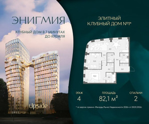 Планировка двухкомнатной(квартира) площадью 82.1 квадратных метров в ЖК “Клубный дом Энигмия”