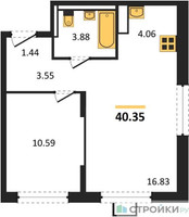 Планировка однокомнатной(квартира) площадью 40.35 квадратных метров в “ЖК Прибрежный Парк”
