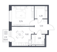 Планировка однокомнатной(квартира) площадью 38.08 квадратных метров в “ЖК Большое Путилково”