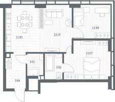 Планировка двухкомнатной(квартира) площадью 60.08 квадратных метров в “ЖК TATE (Тэйт)”
