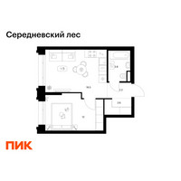 Планировка однокомнатной(квартира) площадью 37.1 квадратных метров в “ЖК Середневский лес”