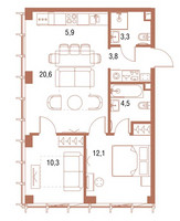 Планировка двухкомнатной(квартира) площадью 60.5 квадратных метров в “ЖК Симфония 34”