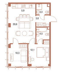 Планировка двухкомнатной(квартира) площадью 60.5 квадратных метров в ЖК “ЖК Симфония 34”