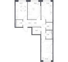 Планировка трехкомнатной(квартира) площадью 78.23 квадратных метров в “ЖК Прибрежный Парк”