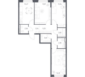 Планировка трехкомнатной(квартира) площадью 78.23 квадратных метров в ЖК “ЖК Прибрежный Парк”