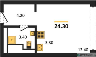Планировка студии(квартира) площадью 24.4 квадратных метров в “ЖК VERY на Миклухо-Маклая (Вери на Миклухо-Маклая)”