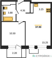 Планировка однокомнатной(квартира) площадью 37.9 квадратных метров в “ЖК Пятницкие луга”