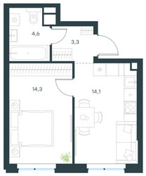 Планировка однокомнатной(квартира) площадью 36.3 квадратных метров в ЖК “ЖК Level Мичуринский”