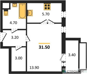 Планировка студии(квартира) площадью 31.5 квадратных метров в ЖК “ЖК Римский”