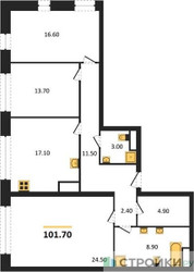 Планировка трехкомнатной(квартира) площадью 101.7 квадратных метров в ЖК “ЖК AFI Tower (Афи Тауэр)”