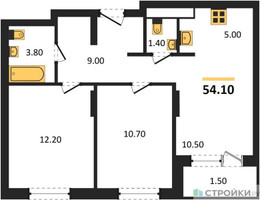 Планировка двухкомнатной(квартира) площадью 53.4 квадратных метров в “ЖК Равновесие”