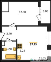 Планировка однокомнатной(квартира) площадью 37.73 квадратных метров в “Жилые кварталы Новое Пушкино”
