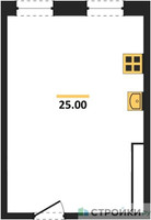 Планировка студии(апартаменты) площадью 25.4 квадратных метров в “ЖК Легендарный квартал на Ботаническом саду”
