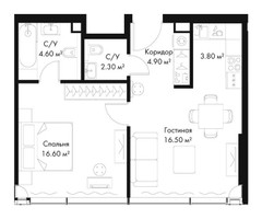 Планировка однокомнатной(квартира) площадью 48.7 квадратных метров в “ЖК Слава”