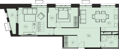 Планировка двухкомнатной(квартира) площадью 69.1 квадратных метров в ЖК “ЖК Премиум”