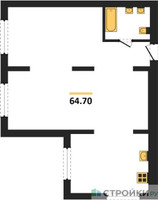 Планировка однокомнатной(квартира) площадью 64.7 квадратных метров в “ЖК Первый квартал”