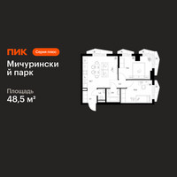 Планировка двухкомнатной(квартира) площадью 48.5 квадратных метров в “ЖК Мичуринский Парк”