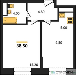 Планировка однокомнатной(квартира) площадью 38.5 квадратных метров в “ЖК Пушкино Град”
