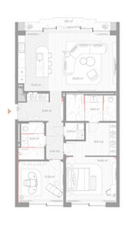 Планировка двухкомнатной(квартира) площадью 151 квадратных метров в ЖК “ЖК Николь”