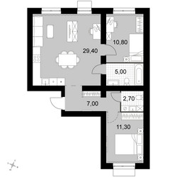 Планировка трехкомнатной(квартира) площадью 66.2 квадратных метров в ЖК “Апрелевка Клаб”
