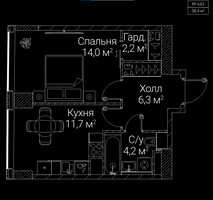 Планировка однокомнатной(квартира) площадью 38.4 квадратных метров в “ЖК СЕЗАР БУДУЩЕЕ”