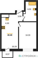 Планировка однокомнатной(квартира) площадью 40 квадратных метров в “ЖК Self (Селф)”