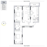 Планировка трехкомнатной(квартира) площадью 83.1 квадратных метров в “ЖК Пироговская Ривьера”
