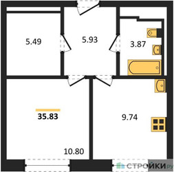 Планировка однокомнатной(квартира) площадью 35.83 квадратных метров в ЖК “ЖК Егорово Парк”