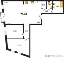 Планировка двухкомнатной(квартира) площадью 79.7 квадратных метров в “ЖК Эльйон”