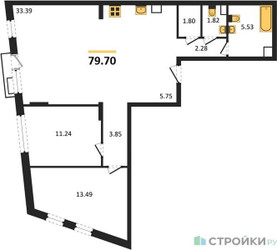 Планировка двухкомнатной(квартира) площадью 79.7 квадратных метров в ЖК “ЖК Эльйон”