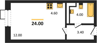 Планировка студии(квартира) площадью 24 квадратных метров в ЖК “ЖК КИНОКВАРТАЛ”