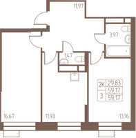 Планировка двухкомнатной(квартира) площадью 59.2 квадратных метров в “ЖК Западная Ивантеевка”