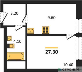 Планировка однокомнатной(квартира) площадью 27.3 квадратных метров в ЖК “ЖК VERY на Миклухо-Маклая (Вери на Миклухо-Маклая)”