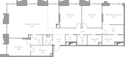 Планировка 4+ комнатной(квартира) площадью 154.6 квадратных метров в ЖК “ЖК Коллекция Лужники”