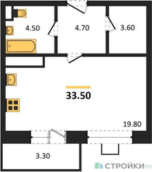 Планировка студии(квартира) площадью 32.3 квадратных метров в ЖК “ЖК Идеал”