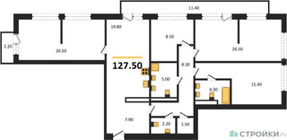 Планировка 4+ комнатной(квартира) площадью 127.5 квадратных метров в “ЖК Квартал Издание”