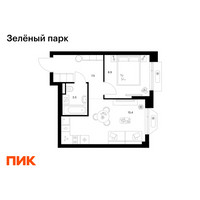 Планировка однокомнатной(квартира) площадью 35.3 квадратных метров в “ЖК Зеленый парк”