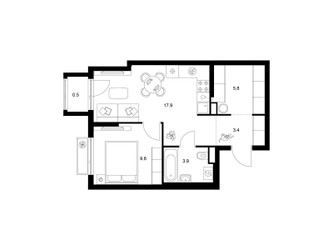 Планировка однокомнатной(квартира) площадью 41.1 квадратных метров в ЖК “ЖК Белая Дача парк”