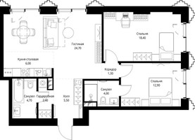 Планировка двухкомнатной(квартира) площадью 80.5 квадратных метров в “ЖК СЕТ”