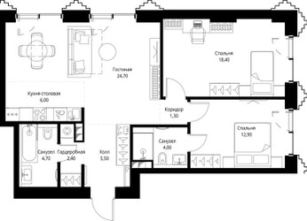 Планировка двухкомнатной(квартира) площадью 80.5 квадратных метров в ЖК “ЖК СЕТ”