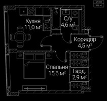 Планировка однокомнатной(квартира) площадью 38.6 квадратных метров в “ЖК СЕЗАР БУДУЩЕЕ”