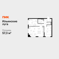 Планировка двухкомнатной(квартира) площадью 57.3 квадратных метров в “ЖК Ильинские луга”