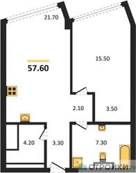 Планировка двухкомнатной(квартира) площадью 57.6 квадратных метров в ЖК “ЖК High Life (Хай Лайф)”