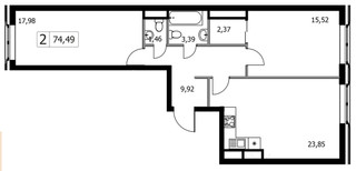 Планировка двухкомнатной(квартира) площадью 74.49 квадратных метров в “ЖК Городские Истории”