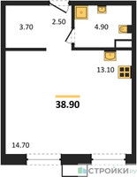 Планировка студии(квартира) площадью 38.9 квадратных метров в “ЖК Дзен-кварталы”