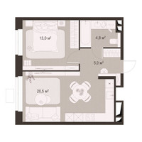 Планировка однокомнатной(квартира) площадью 43.3 квадратных метров в “ЖК Гранд Комфорт”