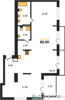 Планировка двухкомнатной(квартира) площадью 86 квадратных метров в “ЖК Первый квартал”