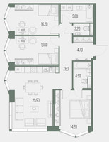 Планировка трехкомнатной(квартира) площадью 92.5 квадратных метров в “ЖК Северный порт. Береговые кварталы”