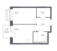 Планировка однокомнатной(квартира) площадью 33.55 квадратных метров в “ЖК Рублевский Квартал”